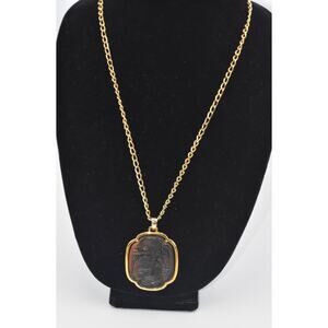 Trifari Asian Oriental Faux Tortoise Shell Lucite Geisha Pendant Necklace